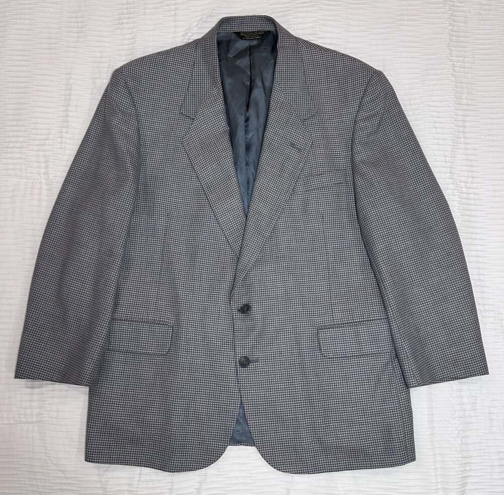 Vintage Wool Blazer Gray Houndstooth Sport Coat